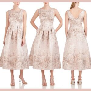 NWD $348 Kay Unger [ 10 ] Sleeveless Elsa Tea Length Dress in Almond Cream Q1003
